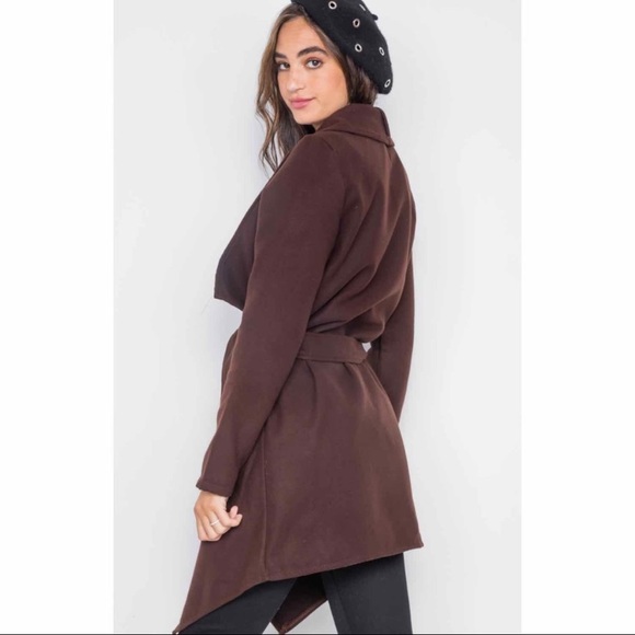 Chocolate Fleece Drape-Front Long Slv Jacket - Picture 3 of 5